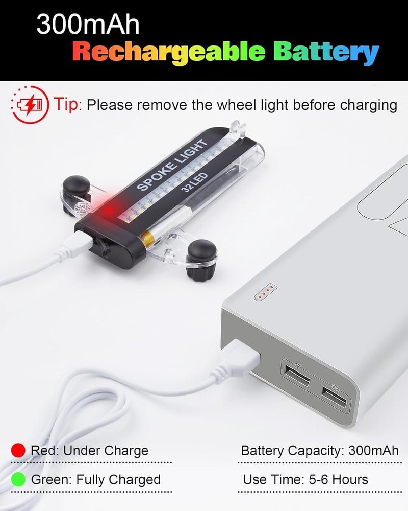 Zacro Bike Wheel Lights, 2 Pack LED Bike Spoke Lights, Safety 32 Bright Patterns Bike Tire Lights for Kids & Adult, Waterproof Bicycle Rim Lights for Night Riding, Basic/Upgraded Rechargeable Model - Image 2